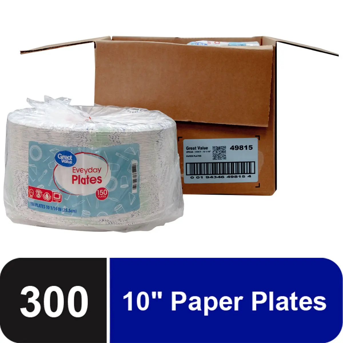 Great Value Everyday Disposable Paper Plates, 10 in, 300 Count