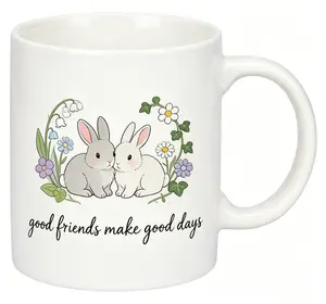 Funny Rabbit, a funny gift for rabbit lovers with a coffee cup. Funny Rabbit