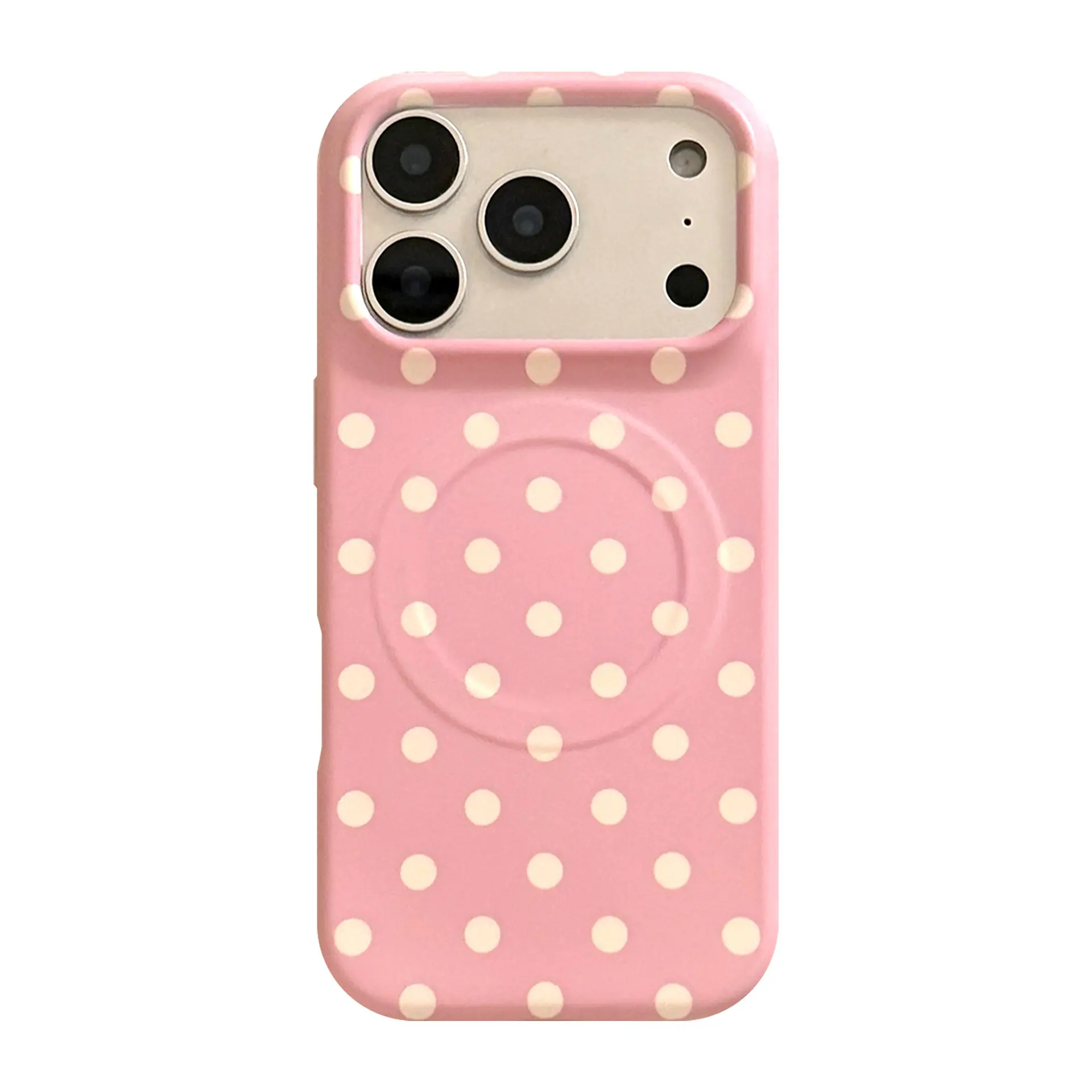 Blush Pink Dot Magnetic Snap-On TPU Smartphone Case - Shockproof Edges, Anti-Drop Protector, Minimalist Polka Dot Style for iPhone 17 Pro Max,16 Pro Max,15,14,13 - Customized Cellphone Accessory