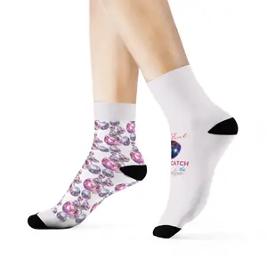 Galaxy Marble Crew Socks – Pastel Pink Nebula Pattern, "Catch Feelings Not Flights" Text Option