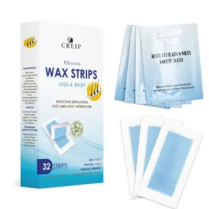 Creip Wax Strips for Legs & Body - 32 Strips for Arm, Leg, Brazilian, Underarm Hair, Bikini - Gentle Bee Wax Essence & Jojoba Oil - Clean Silky Finish - Easy Application - Cut to Size - Smooth Touch After Waxing