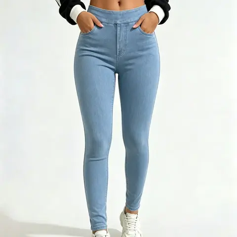 FEITAI Women's High-Waisted Skinny Fit Jeans - Stretchy Butt-Lifting Denim, Casual Pocket Design, Plain Above-Ankle Style with 0-Gap Feature
