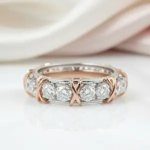 Classic Two Tone 14k Rose and White Gold Diamond Option Eternity Wedding Band