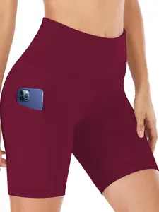 Women's Plus Size High Waist Shaping Pocket Yoga Shorts, Comfortable Fashion Sports Clothing, Summer Five-Quarter High Stretch Pants