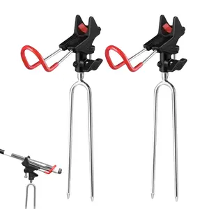 2 PCS Fishing Pole Holder for Ground, Fixed Sturdy Rod Stand Universal Fit for Saltwater Freshwater, Hands-Free Fishing Rest with Spike Insertion, Durable Metal for Bank Surf Pier Boat
