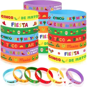 42 count Mexican Fiesta  Bracelets Cactus Guitar Hat Rubber Wristbands Party Favors Accessories for Mexican Fiesta Birthday Party Decorations  (7 Designs)