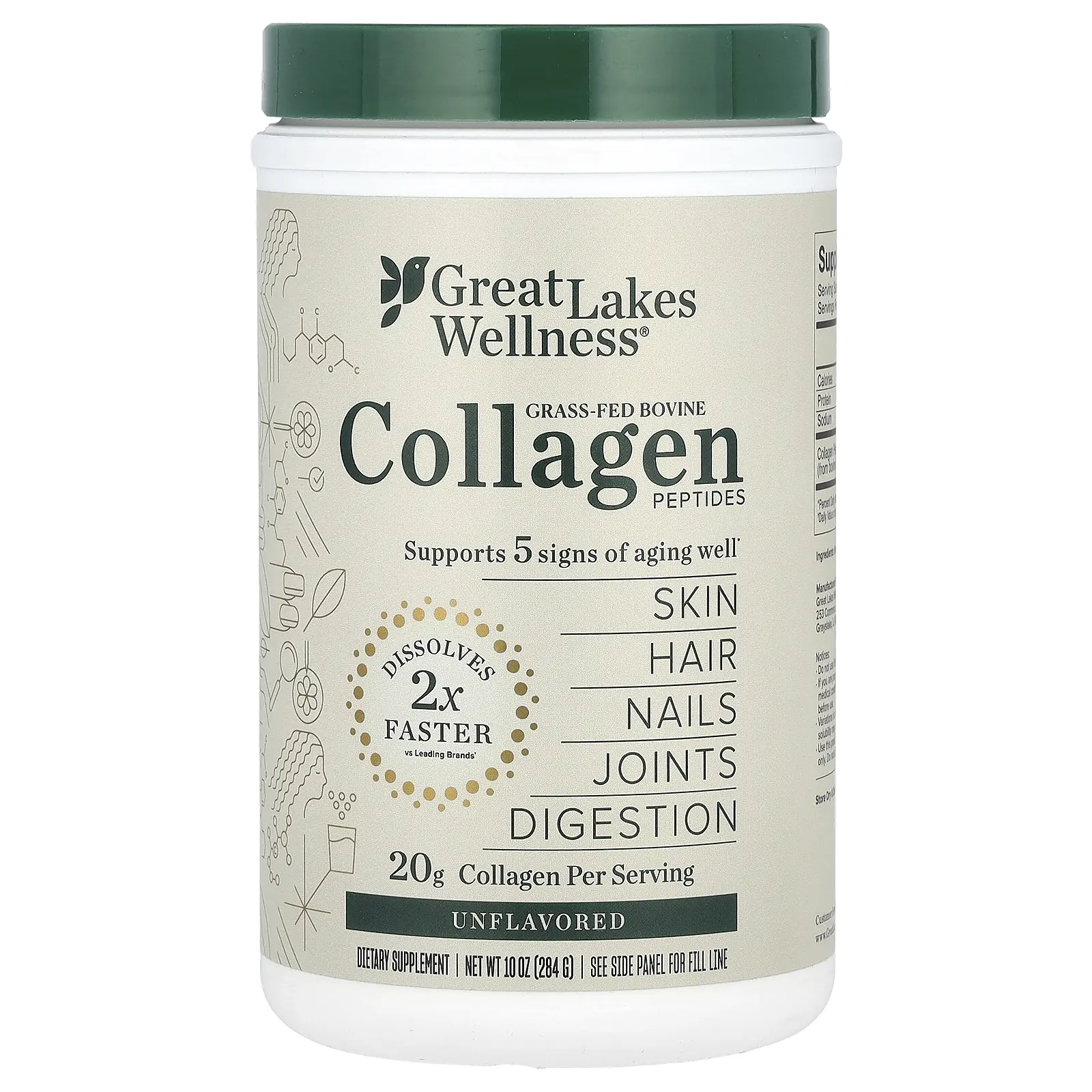 Great Lakes Wellness Grass-Fed Bovine Collagen Peptides, Unflavored, 10 oz (284 g)
