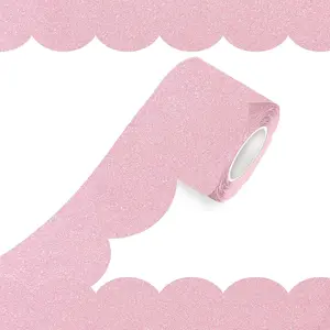 70Ft Scalloped Bulletin Board Border - Pink Shiny Trim Decorative Roll for Classroom, School, Office, Home Decoration