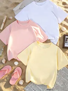 3 Pack Women's Basic Crew Neck T-Shirts, Casual Short Sleeve Solid Tees, Loose Fit Soft Cotton Tops, Trendy Summer Streetwear Outfits, Multi-Color Set for Daily Wear, Vacation & Going Out