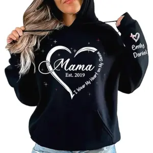 Custom Mama Hoodie - Personalized Mother's Day Sweatshirt - Heart Design with Kids' Names - Cozy Gift for Mom, Grandma - Trendy Oversized Hoodie RR4
