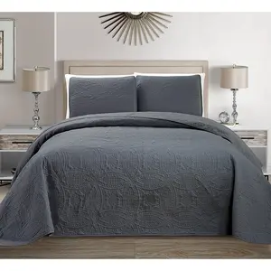 3 Pieces King/California King Over Size Embossed Coverlet Bedspread Set Solid Charcoal/Dark Grey 118" x 106" New