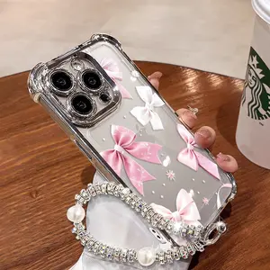 Bow Pattern Phone Case, Compatible with iPhone 11/12/13/14/15/16/17 Pro Max, 14/15/16 Plus, X, & XS Max Models, with Chrome Silver Frame and Drop Protection