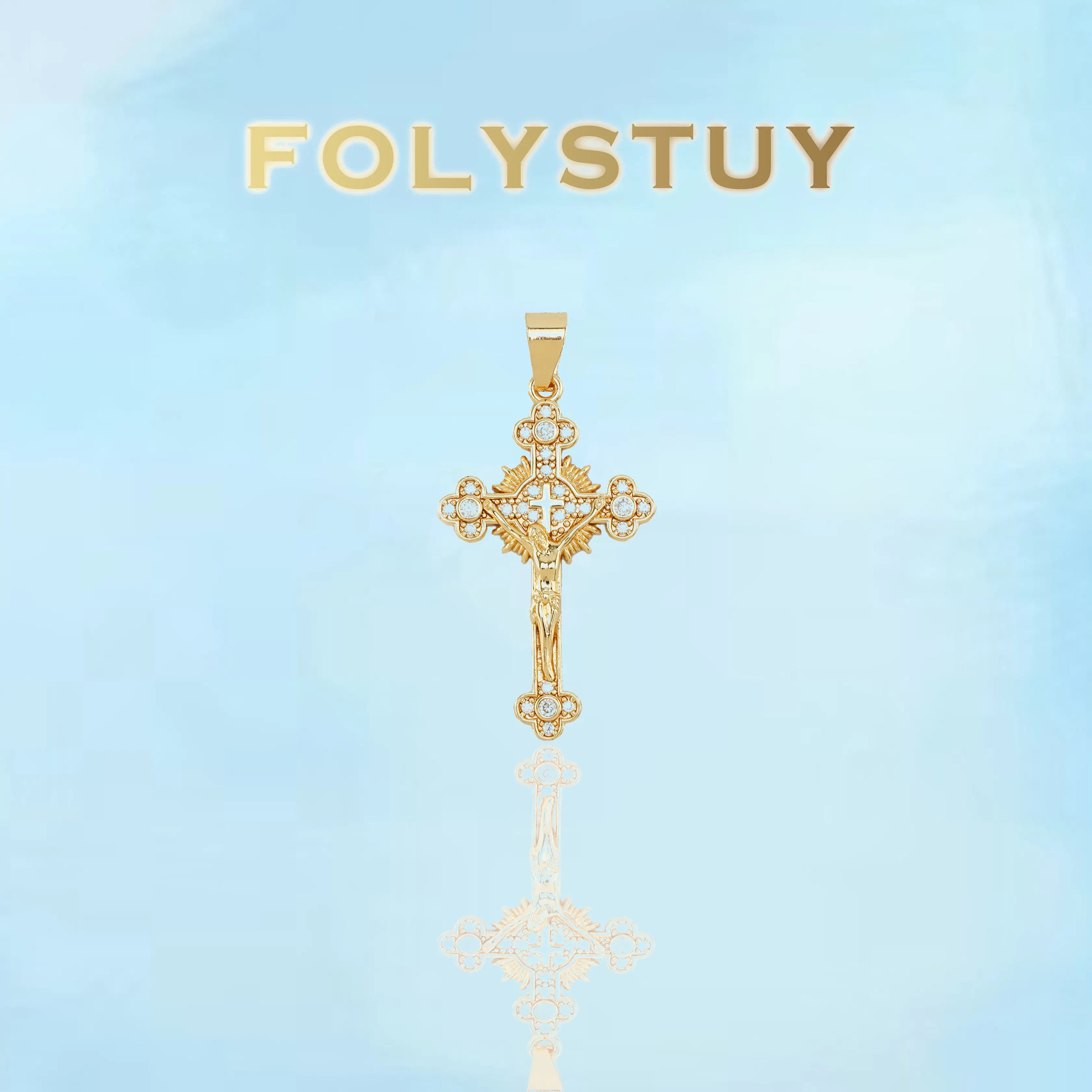Length: 50mm; Width: 25.8mm [FOLYSTUY (K144)]Elegant Ornate Crucifix Pendant to Elevate Any Occasion Outfit