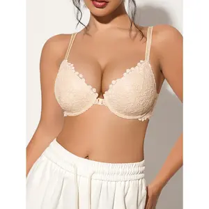 Sexy Lace Front Closure Bra for Women, Thin Cup, Comfortable, Breathable, Push-Up Bra