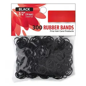 Rubber Bands 14mm, 300 Count Black Elastic Hair Ties for Braids, Ponytails & Styling, Soft Durable No-Snag Bands for All Hair Types, Salon Value Pack