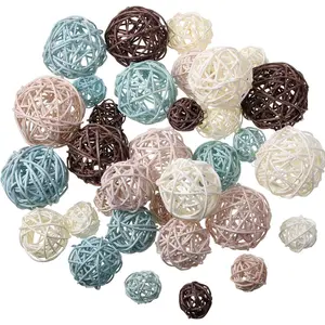 36 Pcs Wicker Rattan Balls Decorative Balls for Vase Centerpiece Bowls Orbs Filler for Home Decor,4 Sizes(Blue, Light Brown, Dark Brown, White,2.4'',2'',1.6'',1.2'')