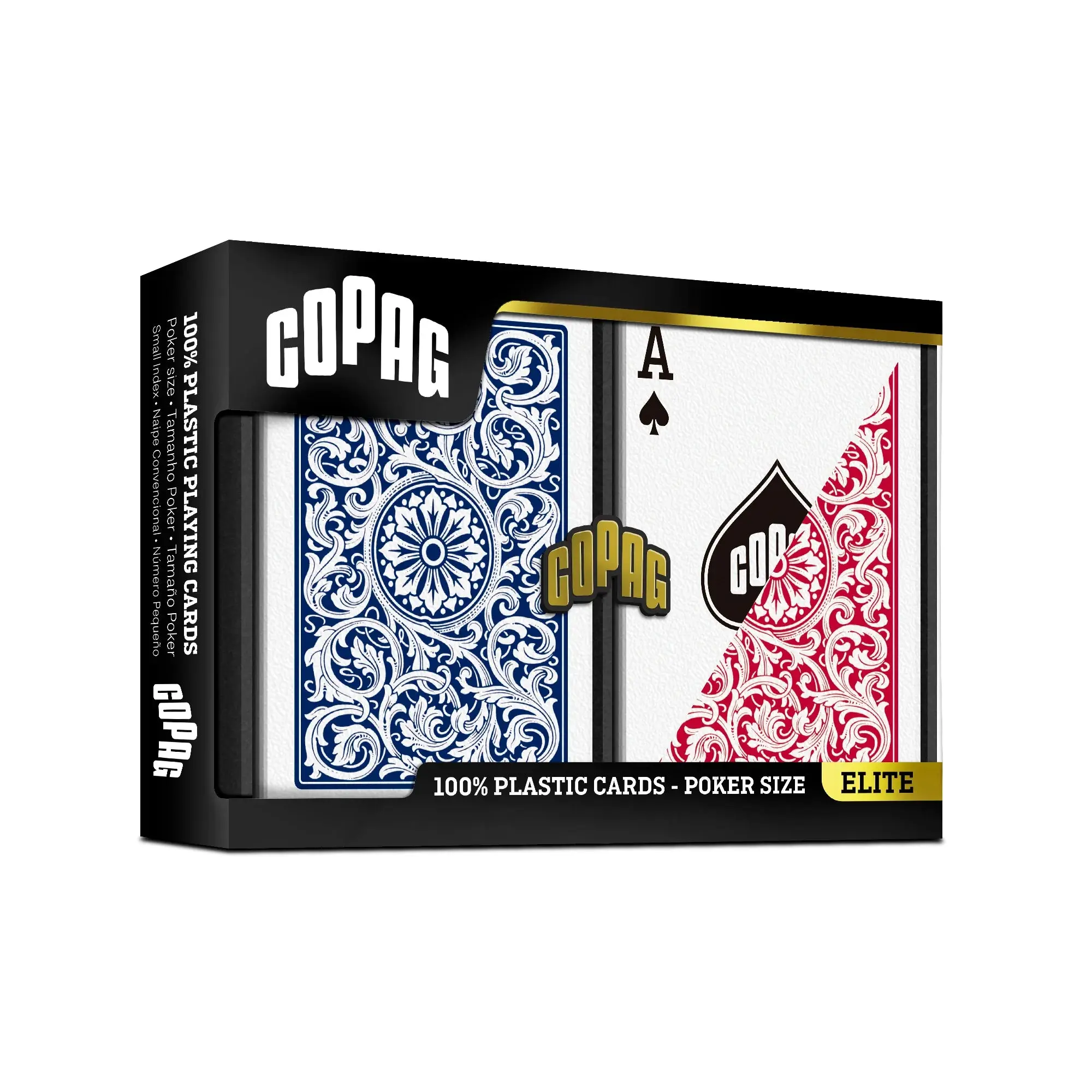 Copag 1546 Collectibles Plastic Double Deck Card Set - Poker Size (2.5 Inches Wide, 3.5 Inches Tall), Red & Blue, Traditional Index, Consistency & Durability for Serious Poker Players
