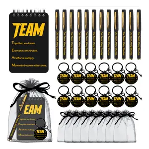 Company Team Thank You Keychains Corporate Gift Set, 40pcs (10 Sets) Includes Pens, Metal Keychains, Notebooks, Organza Bags, Employee Incentive Gifts
