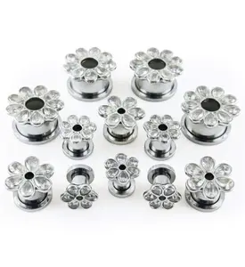 Clear CZ Flower Petal Stainless Steel Tunnels