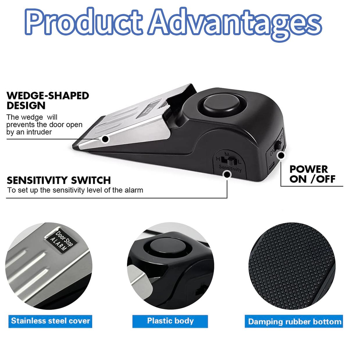 Door Stop Alarm ,Dual Door Stopper with 120db Loud Protection Security Door Tool,Door ​Security Devices Pocket Door Stopper Self Defensey Tools for Hotel Travel Home Apartment House(Black)