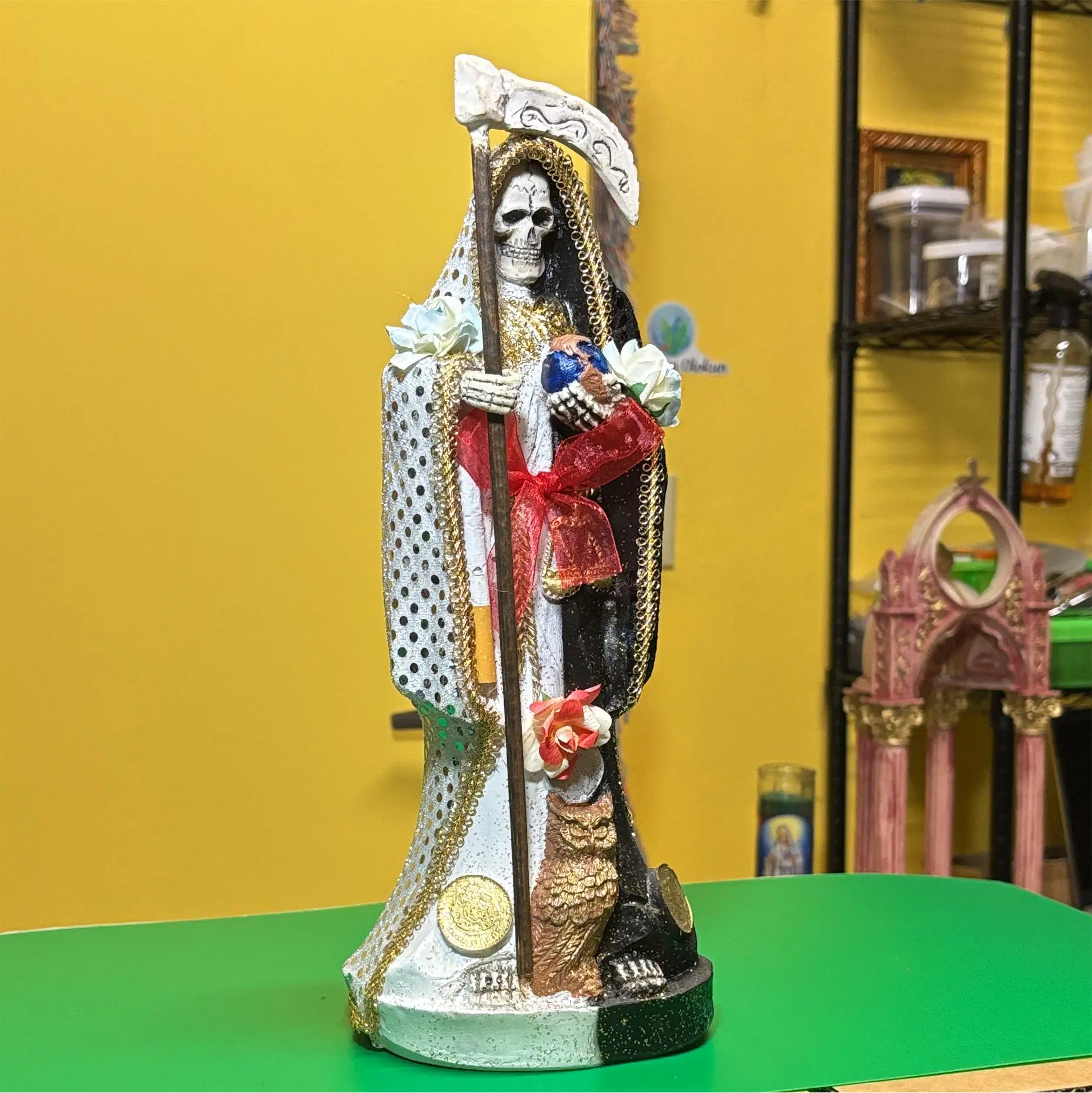 Santa Muerte statue Bien y Mal Black and White 12 inch