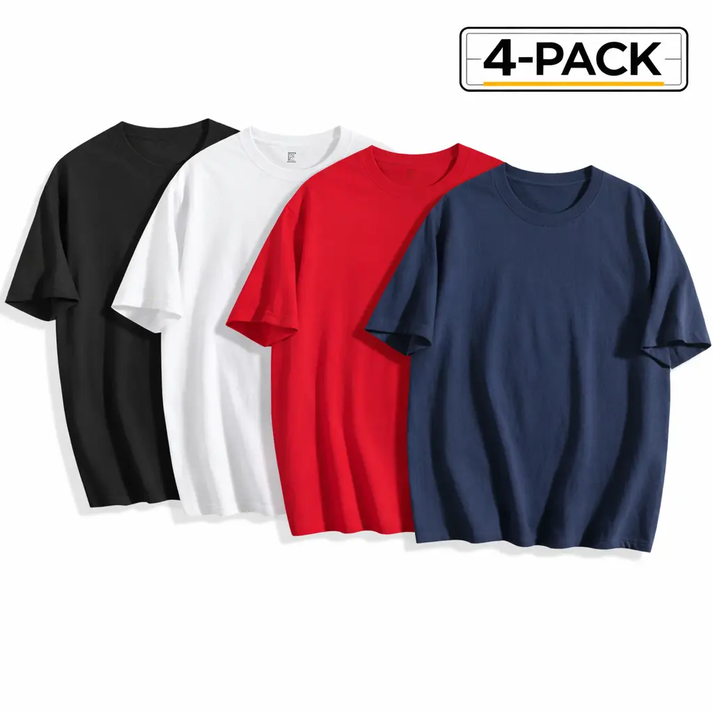 Men's 4-Pack 100% Cotton Plain Oversized Short-Sleeve T-Shirts, Comfy Layerable Menswear, Minimalist Breathable Lightweight Loose-Fit Casual Day Top for Plus Size, Unisex