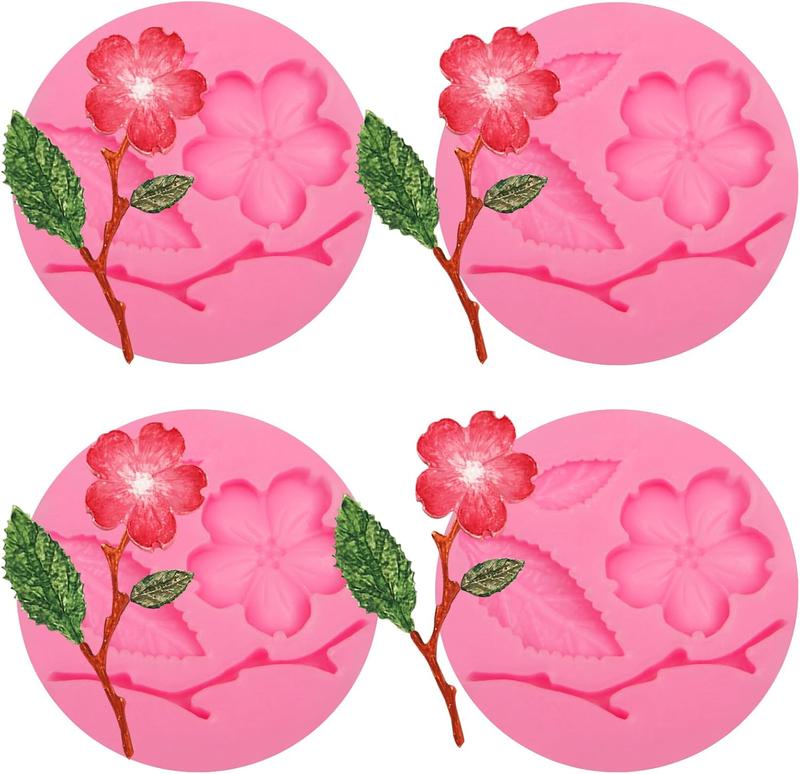 Peach Blossom Shape Molds 4 count,   Leaf Fondant  Molds for Cake Decoration Candy Sugar Cupcake Topper Cake Pop Popsicle Polymer Clay Crafts