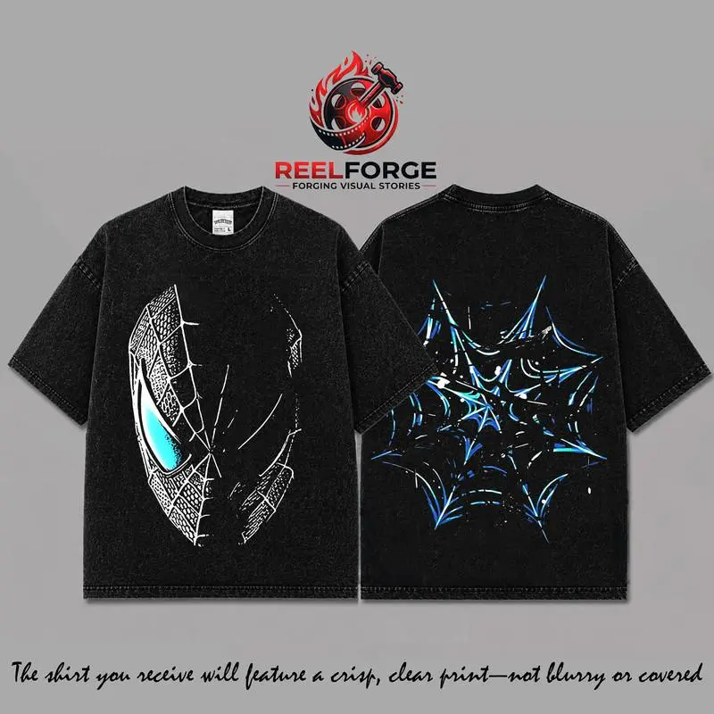 Spidey Inspired Oversized Black Washed Graphic T-Shirt Ver 6, Vintage Movie Actor Fan Tee, The Peter Shirt, Y2K Comic Style Streetwear Top, Black Cotton Unisex Tee, Retro Superhero Inspired Shirt, Gift for Movie Fans