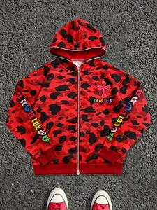 Men's Camo Hooded Jacket, Long Sleeves, Zipper Design, Trendy Camouflage Elements, Cross Print, Casual Streetwear, Casual Street Fashion, All Seasons, Fitted Style, Outerwear