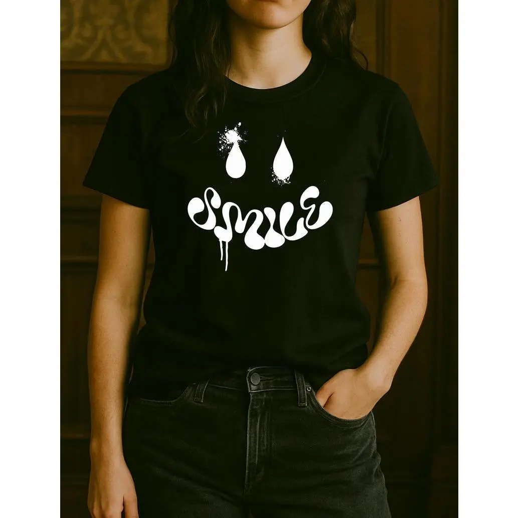 Smile Graphic T-Shirt Urban Streetwear Drip Art Unisex Cotton Top