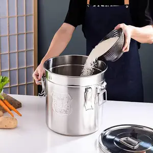 304 Stainless Steel Airtight Canister,48L/12.7Gal Large Canisters Container with Lids and Sturdy Locking Clamp,Bucket Food Storage Containers for Rice, Flour, Grain, Coffee Bean (48L) Kitchen Utensils 6L