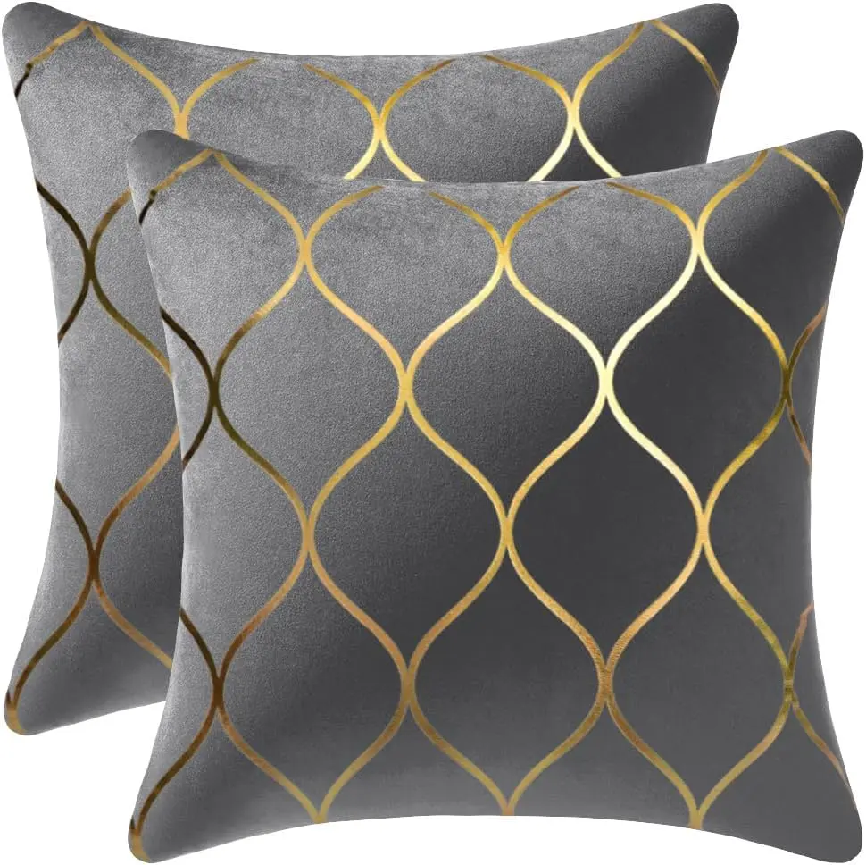 Gold Velvet Throw Pillow Covers 2 Pack 18x18 Inch Square Decorative Pillowcases