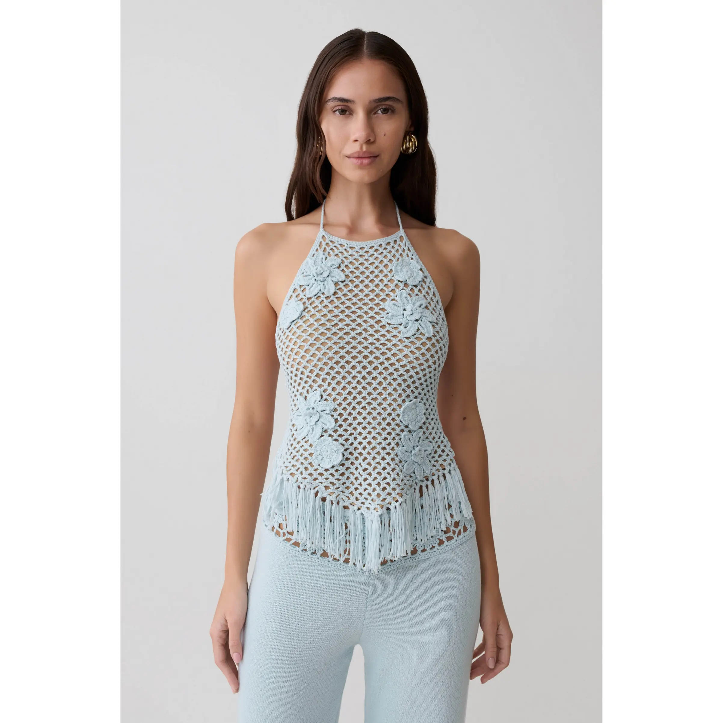Miley Crochet Halter Top - Pale Aqua