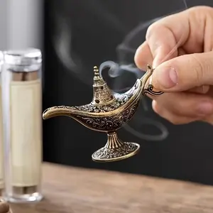 Vintage Mini Aladdin Genie Lamp Incense Burner, Incense Holder, Rustic Metal Aromatherapy Decor, Suitable for Desk Bedside Meditation Travel