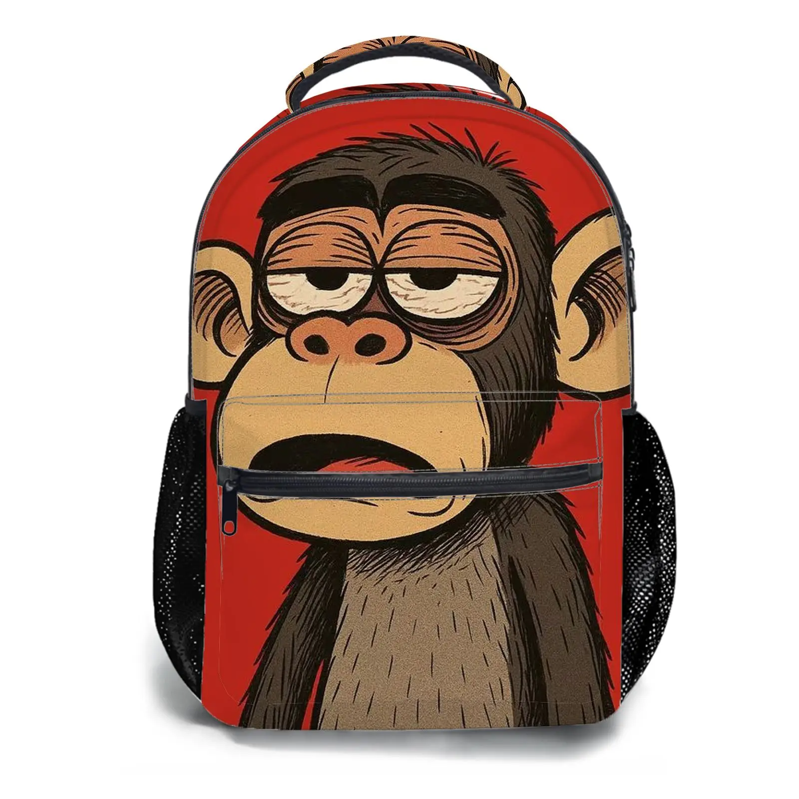 Men's and women's backpacksStudent Schoolbag Childrens Schoolbag High Quality Schoolbag Gift For Anime Funny Cartoon Monkey Face Print Durable Fabric With Mesh Side Pockets Front Zipper Pocket For Kids Teens Daily Use School Tr