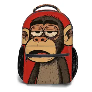 Men's and women's backpacksStudent Schoolbag Childrens Schoolbag High Quality Schoolbag Gift For Anime Funny Cartoon Monkey Face Print Durable Fabric With Mesh Side Pockets Front Zipper Pocket For Kids Teens Daily Use School Tr