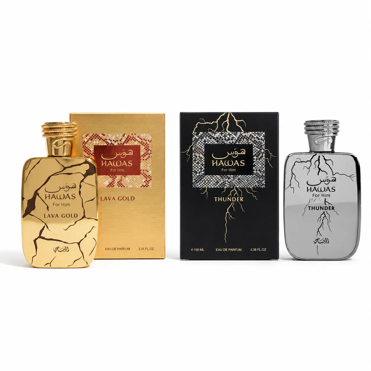 Rasasi Hawas Luxury Duo for Him – Thunder + Lava Gold Eau de Parfum 2 × 100ml | Men's Cologne | Fresh Spicy & Oud Leather Woody EDP