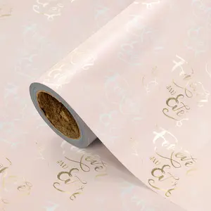 Gold Eternal Gift Wrapping Paper Roll, Metal Gold Wedding Text, Ideal for Engagement, Wedding, Anniversary, DIY Craft Decoration, 43.2cm X 300cm