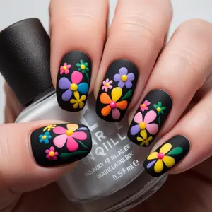 Flower Pattern Short Square Fake Nail, Press on Nails for Women & Girls DIY Nail Art Design, Elegant Stick on Nails Kit
