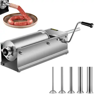 【Summervibes】VEVOR Manual Sausage Stuffer,  , 5 L / 11 LBS Horizontal Sausage Machine, Dual-Speed Meat Stuffer, Made of Food-Grade 304 Stainless Steel, Includes 5 Stuffing Tubes, for Home Kitchen Restaurant Commercia