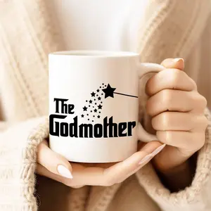 The Godmother Ceramic Coffee Mug - Insulated Travel Tumbler with Handle and Lid, Perfect Christmas Gift for Men, Heavy-Duty, No Electricity Needed