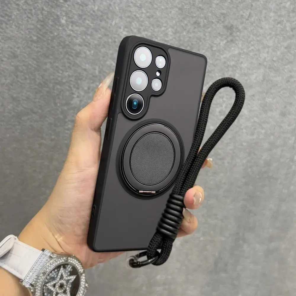 Magnetic Straps Lanyards Protective Case with Roating Ring For Samsung A17 A26 A07 A06 A16 A36 A56 A14 A24 A34 A54 A15 A25 A35 A55 S25 Edge S23 S24 FE Plus S25 Ultra 5G Stand Holder Cover Shockproof