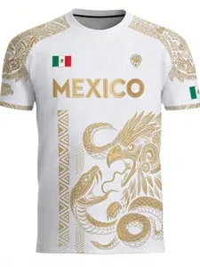 Mexican Aztec Eagle Heritage Football Jersey, Full Print Design, Slim Fit Casual Style, Unique Animal & Tribal Patterns, Classic Vintage Look