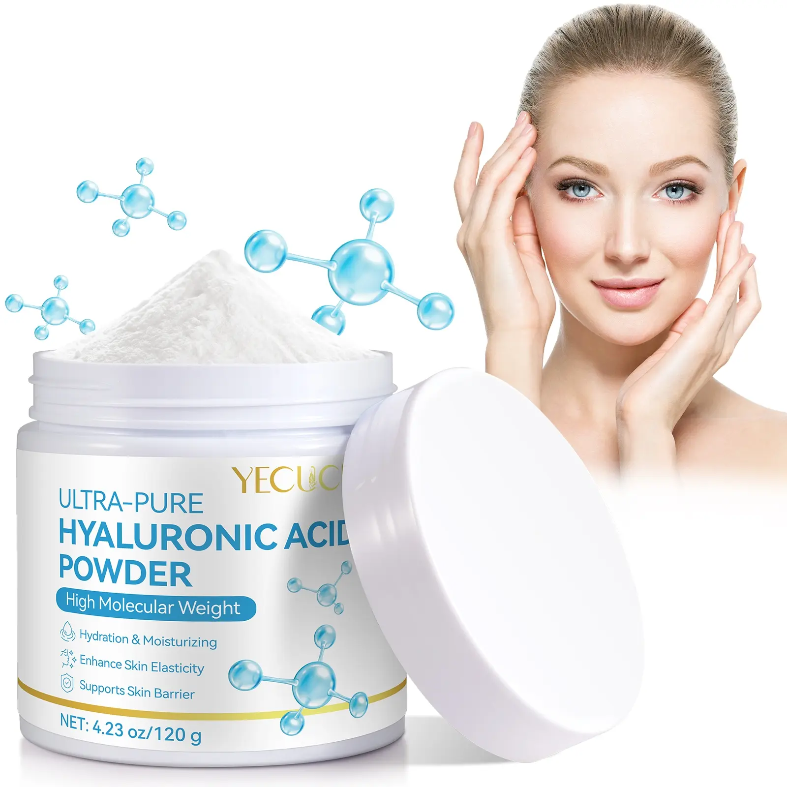 Yecuce Pure Hyaluronic Acid Powder, Moisturizing & Firming Face Makeup Base, Medium Coverage, DIY Skincare Essential, Suitable for All Skin Types