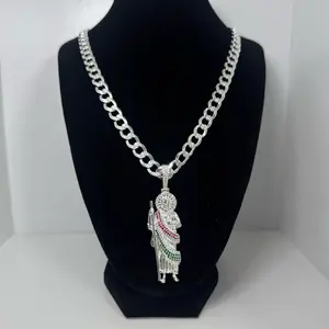 Cadena cubana con dije de san Judas Tadeo de plata 925 - 26 inch