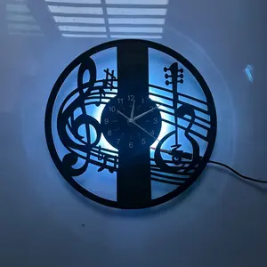 Music Theme LED Illumination Vinyl Record Wall Clock, Led Wall Clocks, Retro Aesthetic, Industrial Style, Artistic Design, Perfect for Music Lovers, Unique Decorative Wall Decor