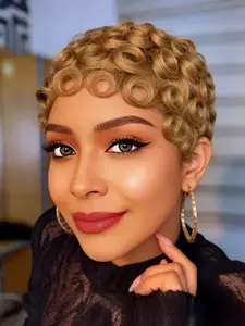 Human Hair Short Curly Pixie Wig 30# Color Glueless Design Easy to Wear Stylish Comfortable Wigs for Women