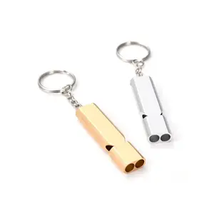 Outdoor Survival Emergency Self-Rescue Dual-Hole High-Pitched Aluminum Alloy Life-Saving Whistle
