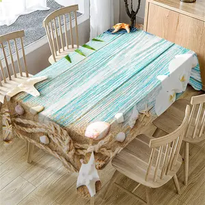 Beach Theme Rectangle Tablecloth with Starfish & Palm Leaf Print, Perfect for Holiday Kitchen Decor, Wedding Events, Family Gatherings