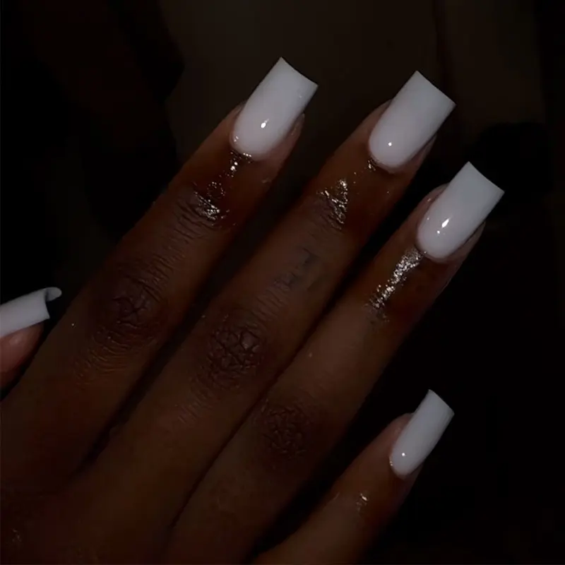 24 pieces versatile style Press on nails White solid color Short square  press on nails include Press on nail glue Nail /  file for press ons  Suitable for any occasion Wear armor plates that do not damage the armor and replace them at will Fake nails